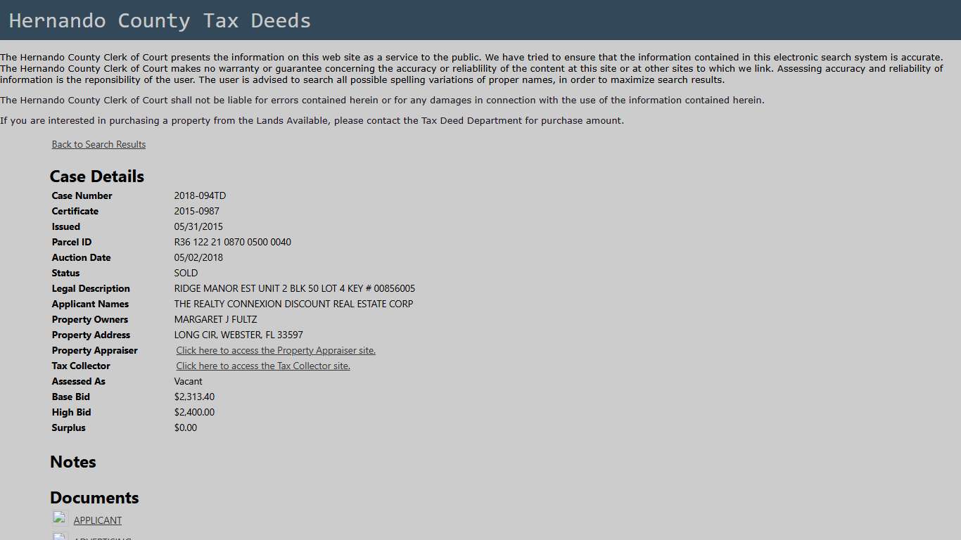 Details - Tax Deed